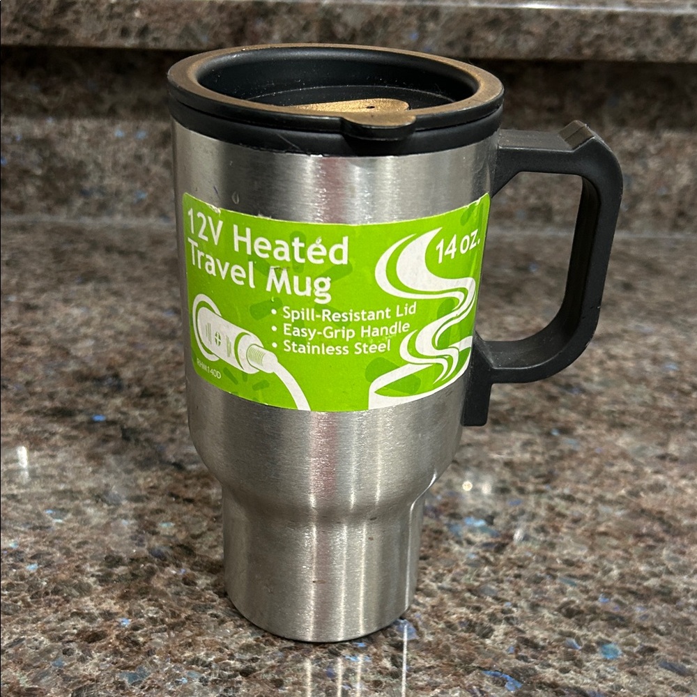 12V Heated Travel Mug with Easy-Grip Handle